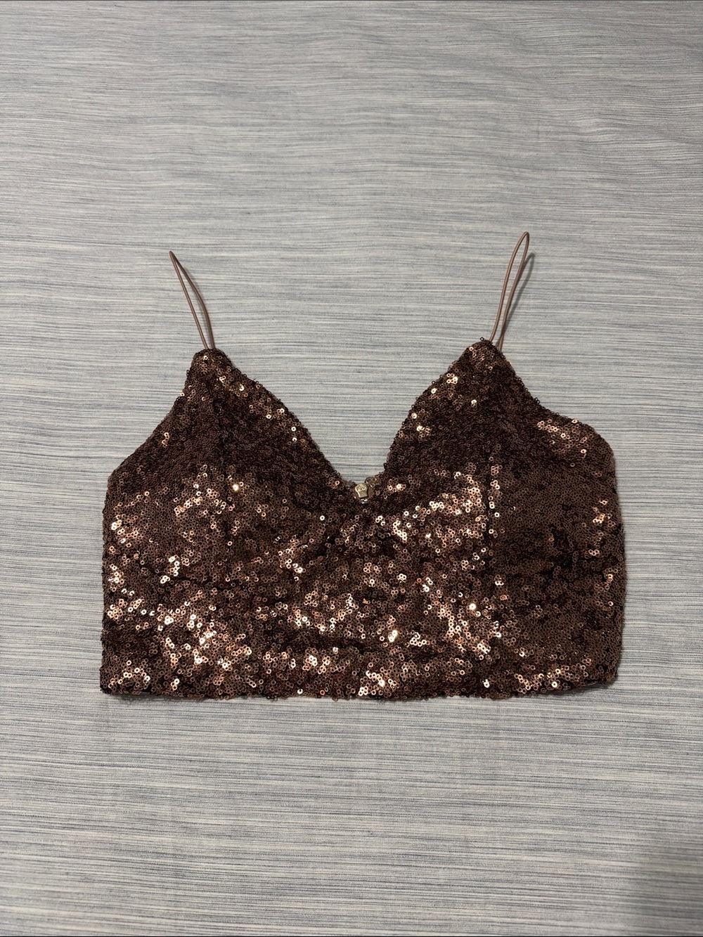 Chocolate Brown Sequin Crop Cami built in bra - Festival Concert Night Out Rave